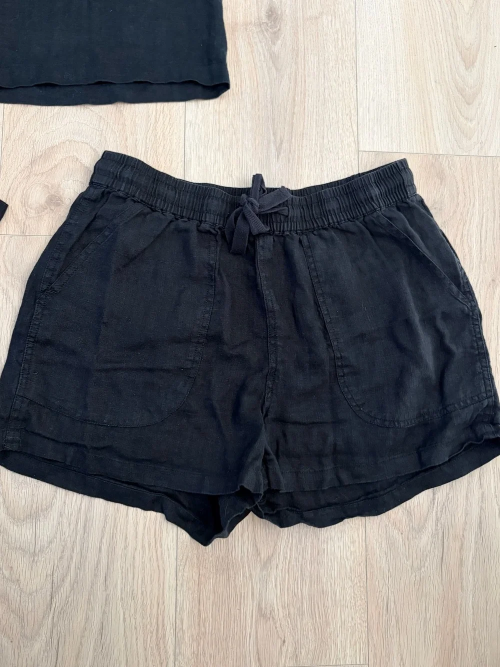 Quince 100% European Linen Black High-Waist Drawstring Shorts